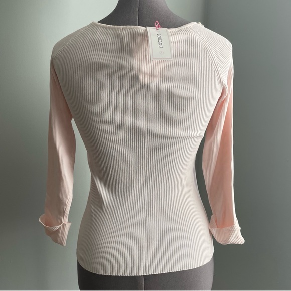 LOULOU light pink quarter sleeved ribbed top with beading - Picture 5 of 8